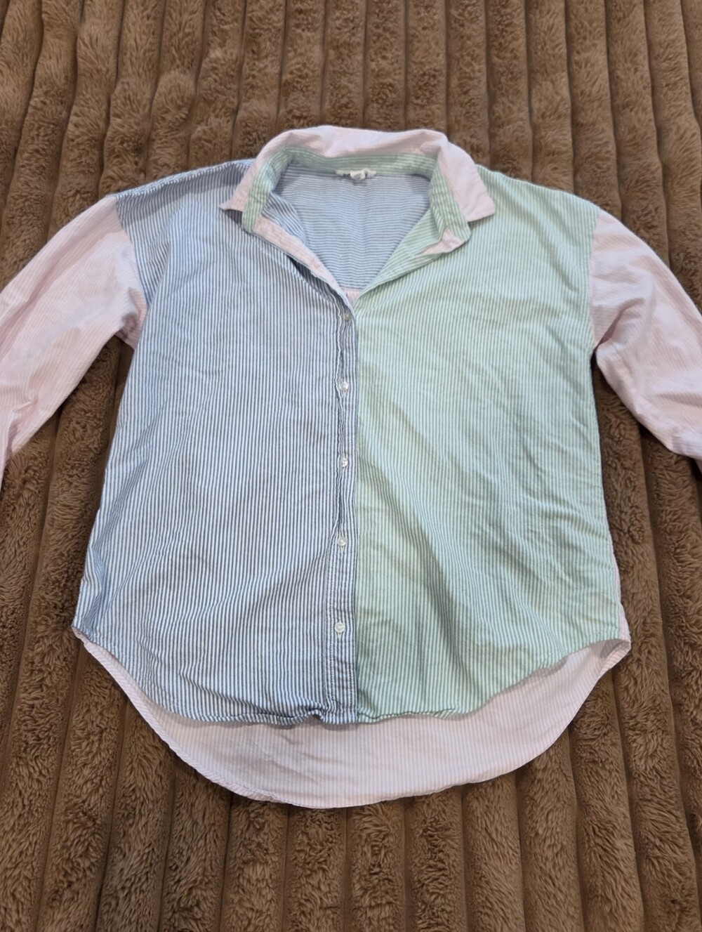 beachlunchlounge Women’s Collared Seersucker Cotton Striped Button-Up Size Large